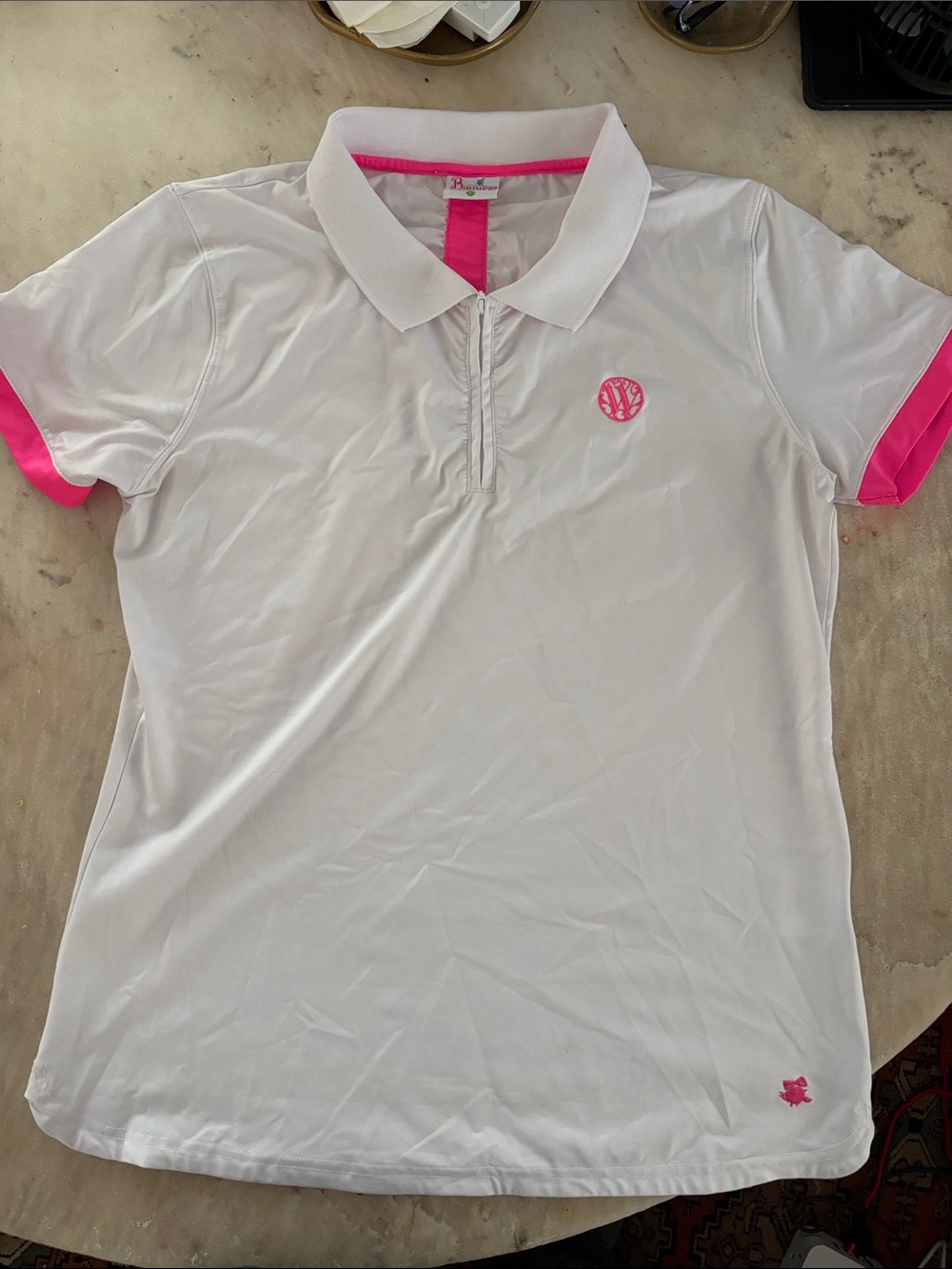 White Golf Birdies& Bows Polo with Hot Pink Accents
